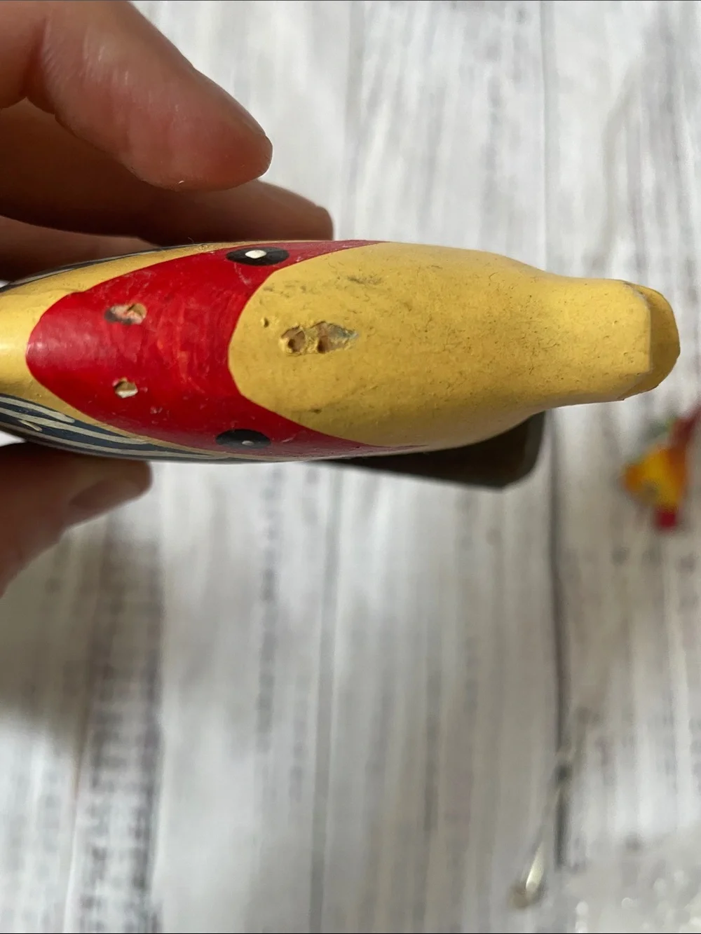 Hand-Painted Yellow & Blue Wooden Fish Figurine Pair - Nautical Accent